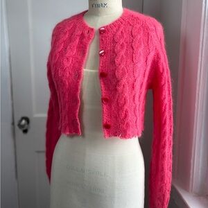 Vibrant Pink Button-Up Cropped Cardigan
